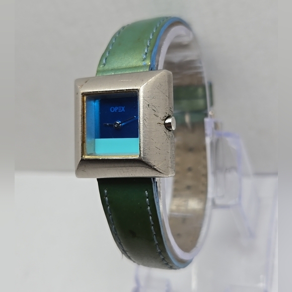 OPEX Kabotine Square Quartz Watch New Battery Green Leather Band Vintage - Picture 2 of 13